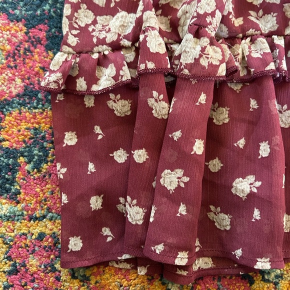 NWT Altar’d State | Women’s plum Theresa tiered white floral lined mini dress, L - Picture 11 of 16